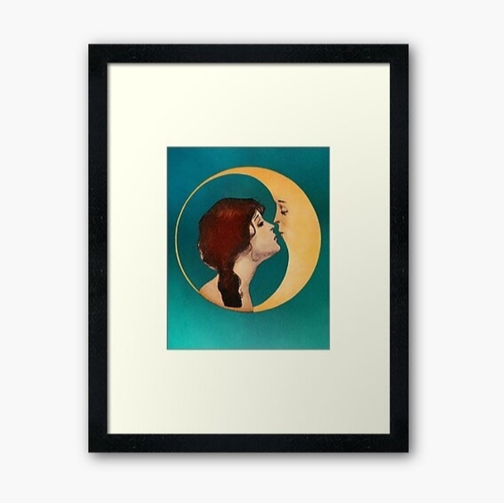 Vintage art nouveau fine art print Moon Kiss - Picture 3 of 16
